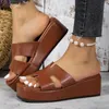 Women Slipper Casual Platform Wedges Heels Slippers Ladies Fashion Open Toe Roman Shoes Solid Cozy Beach Sandals 240410
