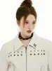 Vestes pour femmes café coloré américain rétro rivet court métrage High Display Maillard Moulard pour le printemps et l'automne veste en cuir PU