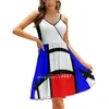 Casual jurken Mondrian flare jurk vierkante nek elegante vrouwelijke mode bedrukte pietcompositie beroemd rood geel blauw