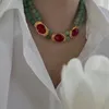 Choker mässing vintage naturlig grön jade pärlkedja halsband kvinnor smycken punk designer runway klänning boho japan koreansk