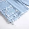 Les jeans masculins détruits court avec le patchwork Summer Ripped Denim Shorts lavé Couleur solide bleu ajustement lâche