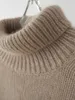 여성 스웨터 패션 한국 캐시미어 스웨터 순수 울 하이 가블 플로버 2024 가을 겨울 캐주얼 한 느슨한 두꺼운 니트 탑 드롭 델리 오네 크