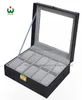 10 roosters slot PU NIEUW BIAS LEDER MERK LOGO BEWAKKINGSKOOST DOOS Display Organisator Glass Top Sieraden Opslag Organisator Box Zwart Gray Interi6465061