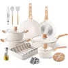 Caannasweis Marble Stone Nonstick Cookware Set - Granit Stekpannor för kökskokning Essentials - Hållbar grillpanna i elegant beige design