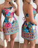 Casual Dresses Women's Dress Vintage Tropical Floral Print Square Neck Spaghetti Strap Cutout Criss Cross bundna detaljer Backless A Line