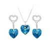 Boucles d'oreilles enveloppe charme un collier en cristal bleu ensemble sexy girl fille tendance platine placing coeur oreille étalon de noblesse