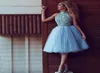 Sparkly Light Sky Blue Short Cocktail Dresses Lace Pools Beading Homecoming Dress Puffy TuLle Short Party prom jurken Graduatio3776963