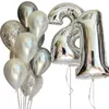 Party Decoration 12pcs/lot 32inch Number Foil Balloons 16 18 20 25 30 Years Old Kids Birthday Metal Silver Confetti Latex Globos