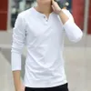 Fashion Men Tshirt Plain Solid Basic Tees Shirt Cotton Long Sleeve Slim Fit O Neck Button Casual Mens Tshirts Tops 240411