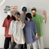 100% 면화 5 반 소매 남성 여성 여름 Tshirt 느슨한 직접적인 근시 기본 셔츠 o 목 단색 대형 240409