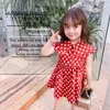 Mädchenkleider lieben ddmm Mädchen Sommer süßer einfacher Lotus Blatt Tupfen Dot Doppelpuppenkragen Weste Kleider Baby Kleidung Kostüme Outfits Outfits