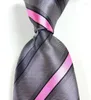 Bow Ties Classic Striped Gray Pink Tie JACQUARD WOVEN Silk 8cm Men's Necktie Business Wedding Party Formal Neck