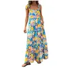 Sukienki swobodne damsummer kwiatowy rękawowy sukienka maxi sukienka spaghetti warstwowa lastowa plaża długa dla kobiet