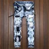 Men's Jeans Mens Denim Embroidery Ripped Patchwork High Street Pants Light-colored Trendy Hole Ruined Straight Large Size d240417