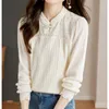 Frauenblusen Qoerlin Chines Style Schnalle Perle Perlen Bluse Frauen 2024 Frühling Herbst Langarm Spitze Hemden weibliche lässige weiche Tops