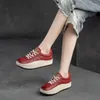 Dress Shoes Top Layer Cow Leather Thick Sole Lace Up Single Shoe Low Casual Sports Board Women's Genuine Red Bread