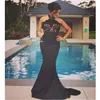 Party Dresses Amazing Black Lace Halter Mermaid Prom Long 2024 Chic Backless Satin aftonklänningar Vestido de Festa Custom Made Made