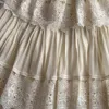High end Light Luxury Dress with Elegant Bubble Short Sleeves Round Neck Waist Wrapped A-line Ruffle Edge Cake Dress Elegant Long Skirt