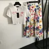 Summer Floral Midi Dress Set 2 Piece Womens Outfit Short Sleeve White Letters Print T -shirt och tryckkjoldräkt Två stycken Casual Daily Clothing Set