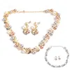 Clusterringe Frauen Faux Pearl Halskette Ohrringe Set Brautschmuck mit Strasssteingeschenk für Lady Sets