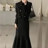 Robes de travail élégants hepburn vent noir costume de mode femelle manteau de veste courte de haute qualité