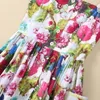 Runway 100% Cotton Floral Print Dresses for Women Summer Designer Fashion Spaghetti Strap Midi Dress Backless Sexy Party Vestidos Vacation Beach Robe Femmes