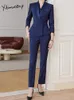 Frauen zweiteilige Hosen Yitimuceng Slim Women Suits Büro Sets 2024 Damen Langarm drehen Kragen Blazer Vintage High Taille Pant