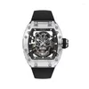 Relógios de pulso Cronusart Men Watch Automático 50mm 42mm Tonneau Sapphire Case mecânica Watchwatch luminous Fluororberber Strap Skull Dial