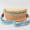 Bolsa de sling crossbody sling de palha boho feminino feminino de tira de guitarra versátil, feminina moda de moda feminina de grande capacidade, bolsa de quadril