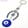 Keychains Bedanyards Turquia Evil Eye Horseshoe Keychain Keyring New Vintage Tassel Blue Eye Eye Charm Pingnder Keychain For Mull Men Jewelry Y240417