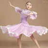 Scenkläder 2024 Waltz Ballroom Dance Competition Clothing Girls Purple Latin Dress Kids Samba Rumba Modern Dancing Dresses XS7904