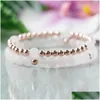 Perlen 6 mm poliertes Rosenquarz Goldfarbe Perlenarmband Set Pink Edelstein Stein Zierheilung Kristalle Drop -Lieferung Schmuckarmbänder Dhnzy Dhnzy