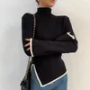 Women's Blouses Turtleneck trui top gezellige hoge kraag voor vrouwen gebreide warme pullover met onregelmatige splitomval val