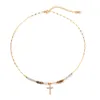 Designer Retro Pearl Cross Necklace For Women Titanium Steel Plated 18k Gold Freshwater Pearl Zircon Cross Pendant Fashion Smycken