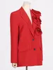 Kvinnors kostymer kvinnor blazer 2024 Temperament Single Breasted Rose Stitch Ladies Red Coat Fashion Sacka Jacket