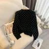 Chandail de chandail miumuss chasqueurs de mode de luxe pour femmes Nouvelles-polka doux et noir jacquard cou rond tricot cardigan tricot