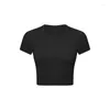 Actieve shirts lo draad korte ronde ronde nek sport mouwen mouwen dames elastische fitness yoga pak gym top dames oogst