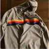 Pantalon de pantalon à deux pièces pour femmes Sweat à capuche surdimensionné Rainbow Stripe Sweatshirt à manches à manches à manches zippées Veste de poche de poche print