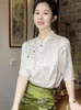 Blusas para mujeres Camisa de estilo chino satén huellas de seda de verano vintage