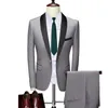 Men's Suits Lapel Black Collar 3 Piece Suit Set Coat Vest Trousers / Business Groomsmen Wedding Dress Formal Gold Button Blazer Pants