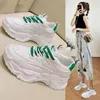 Casual Shoes Classic Chunky Sneakers Woman Breathable Mid Heels PU Lace Up Platform For Women Solid Round Toe Vulcanize Plus Size