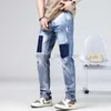 メンズストリートホール用のデザイナージーンズ、マルチカラー3次元テーリングスリムストレートジーンズファッションパンツパンツ