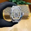 Richardmill Watch Designer Luxury Mens Wristwatch Ghost Men's Automatic Mechanical Hollow Out Diamond Skull com o logotipo original de fábrica pessoal original