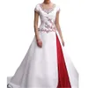 Wedding Red White Dress and Vintage 2022 Pulsanti da ricamo in pizzo Capo manica corta A Coat Bridal Abiti da sposa Capella Cappella Cappella Capella Bride Abiti Vestitidos De es