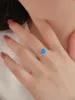 Cluster Rings Pure 925 Silver Women's Flower Ring With Zircon And Blue Light Opal Noble Elegant Color For Anniversary Or Important Party