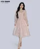 Casual Dresses French Vintage Evening Party Midi Dress Korean Style Sweet Female Bubble Sleeve Elegant Fairy Pink Birthday For Women