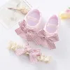 Cotton First Walkers schoenen voor pasgeboren babymeisjes peuter schoenen hoofdband set baby flats boogknoop hoofdband zachte zool niet-slip