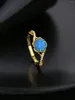 Cluster Rings Pure 925 Silver Women's Flower Ring With Zircon And Blue Light Opal Noble Elegant Color For Anniversary Or Important Party