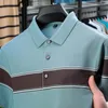 Męska koszula Polos Light Polo krótkie rękawy modne pasiaste w paski Top 2024 Summer Silk Cotton Wygodna swoboda T-shirt