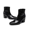Boots Men Black Ponto Poe Snake Grain Men's Dress Fashion Genuine Leather Fashion Handmade High Heel Mens 39-46